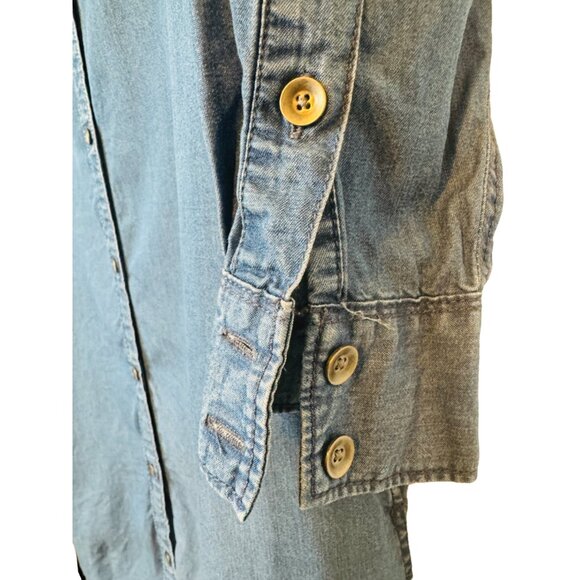 Gap Medium Denim Button-Up Dress Long Sleeve Viscose Blue - Picture 8 of 11